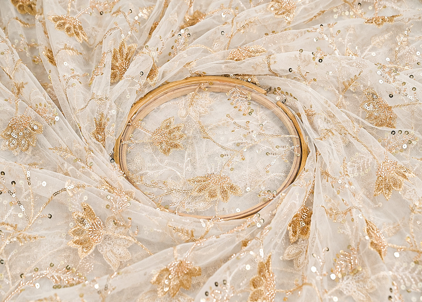 White-Dyeable-Net-Fabric-With-All-Over-Zari,-Beads,-Sequins-And-Katdana-Work-22274-close-view