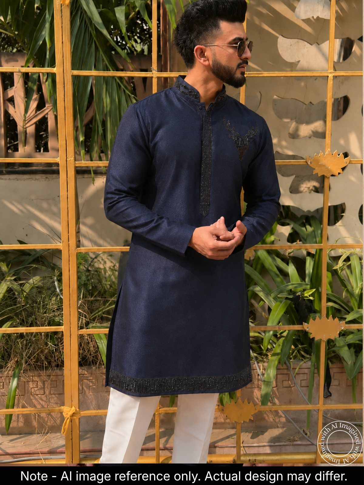 The Kohinoor - Unstitched Navy Blue Kurta Fabric For Men 22280