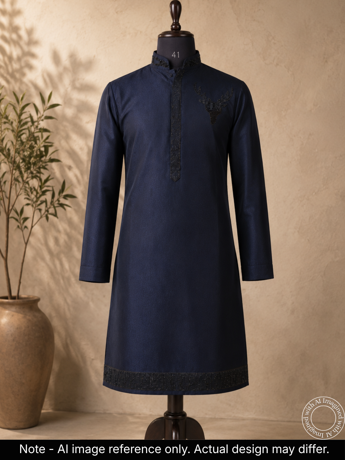 The Kohinoor - Unstitched Navy Blue Kurta Fabric For Men 22280