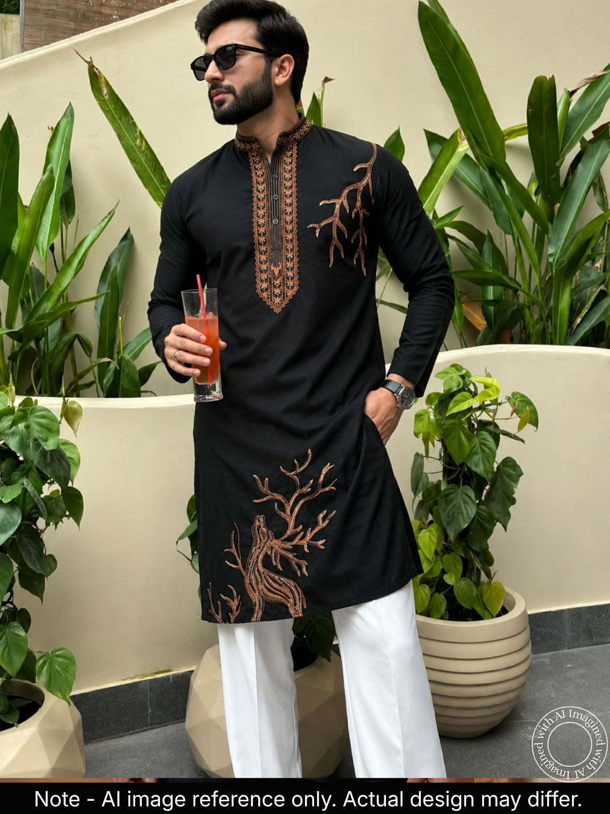 The Kohinoor - Unstitched Black Kurta Fabric For Men 22282