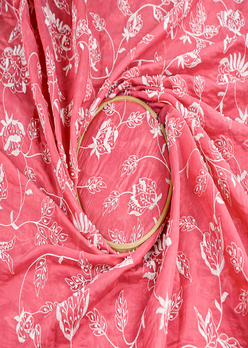 Pink Cotton Fabric With All Over Bead And Thread Work 22285