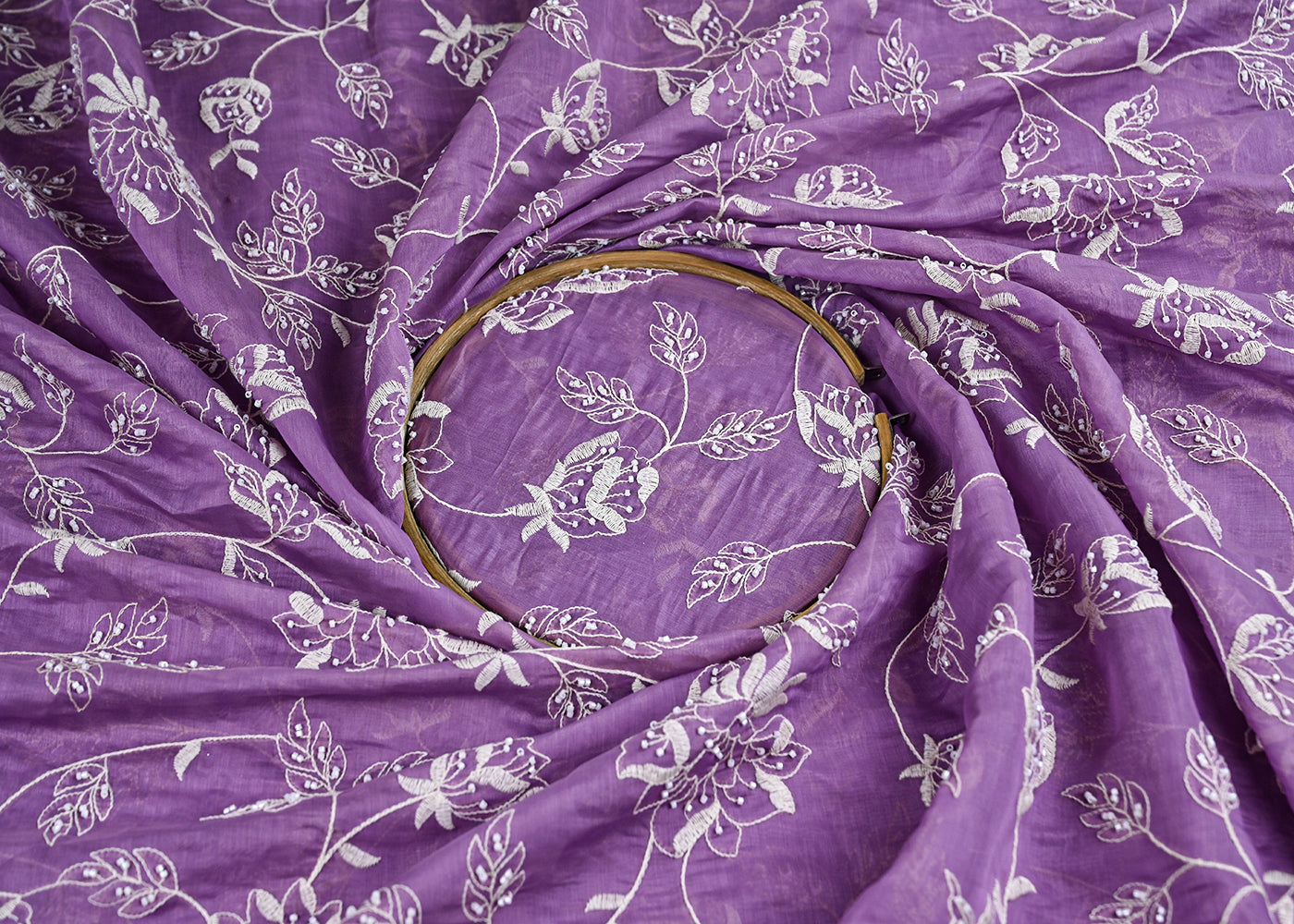 Lavender Cotton Fabric With All Over Bead And Thread Work 22286