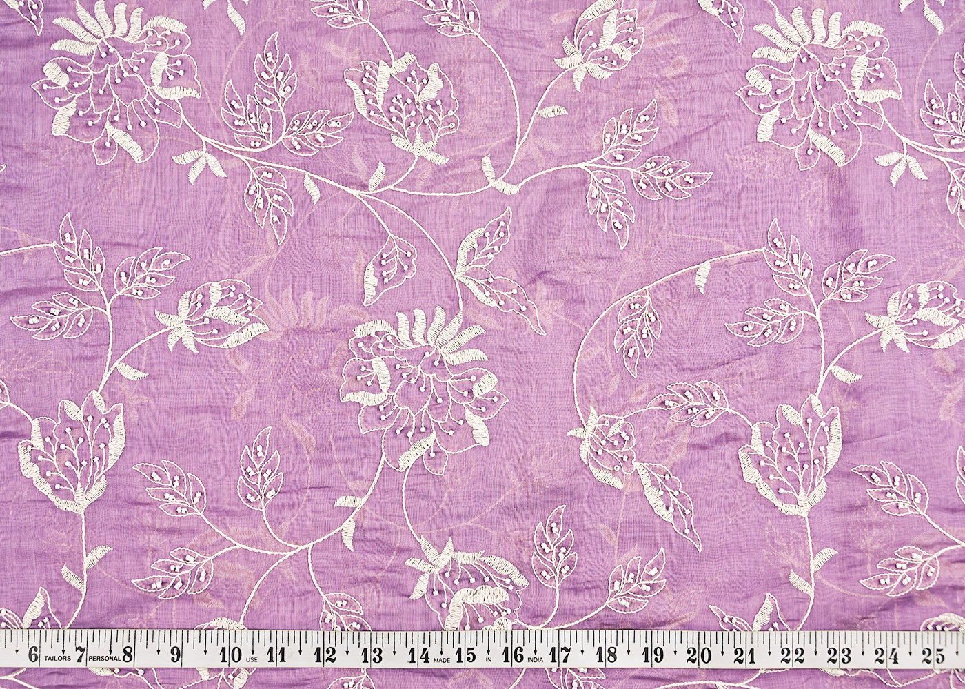 Lavender Cotton Fabric With All Over Bead And Thread Work 22286