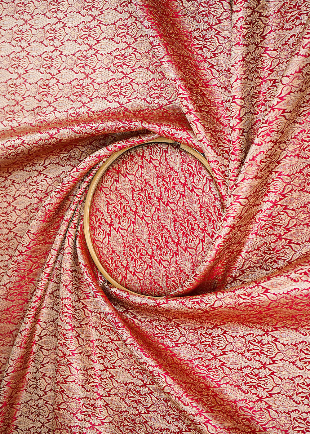 Maroon-Banarasi-Brocade-Fabric-With-Allover-Golden-Zari-Handloom-22291-close-view