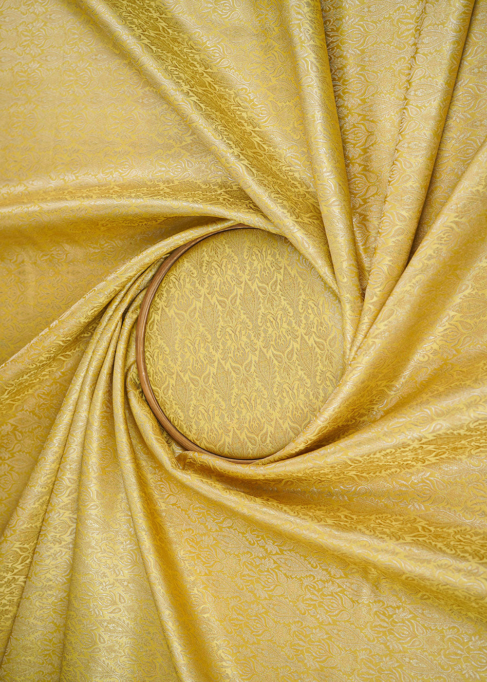 Lemon-Yellow-Banarasi-Brocade-Fabric-With-Allover-Golden-Zari-Handloom-22294-close-view