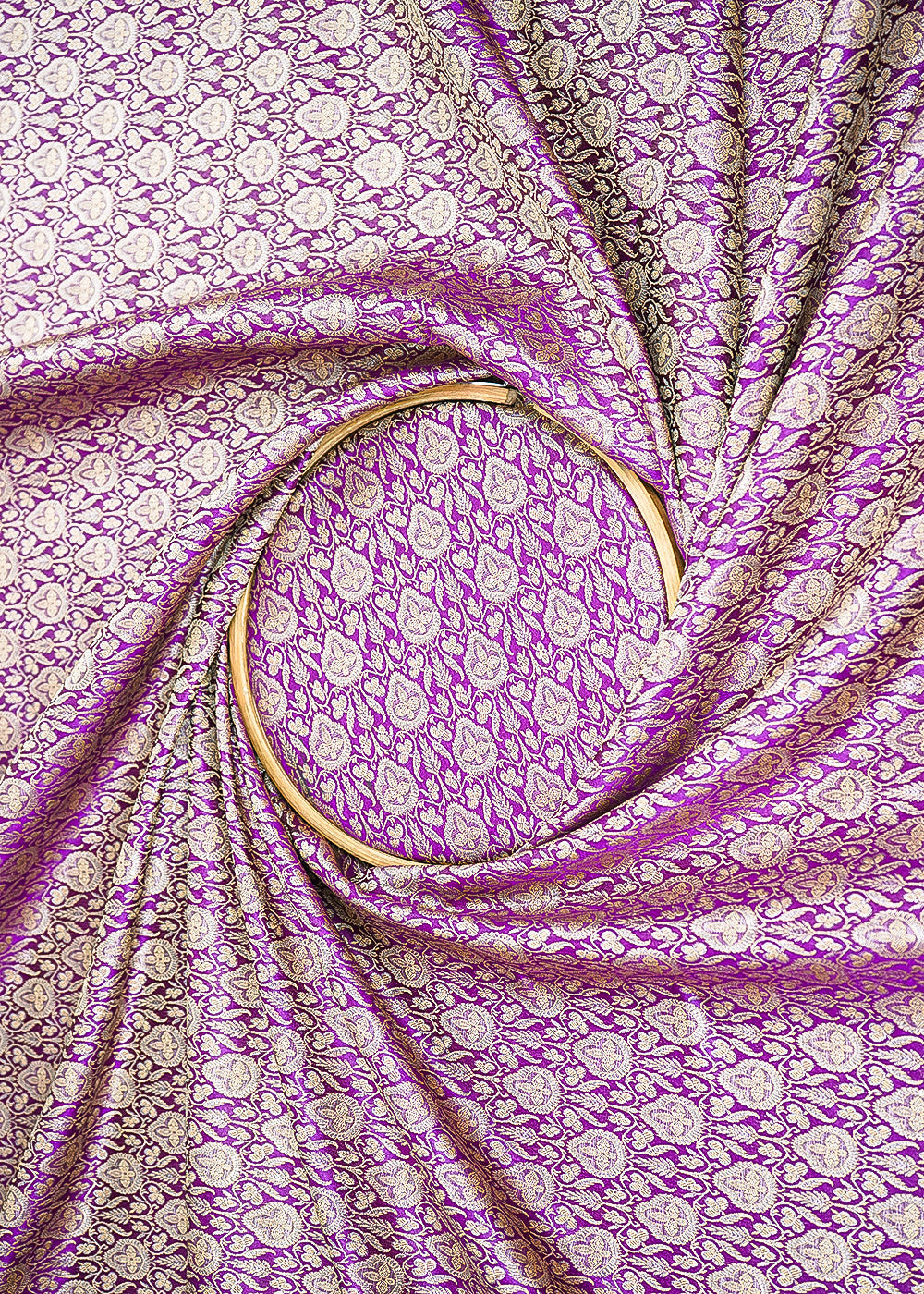 Purple-Banarasi-Brocade-Fabric-With-Allover-Golden-Zari-Handloom-22297-close-view