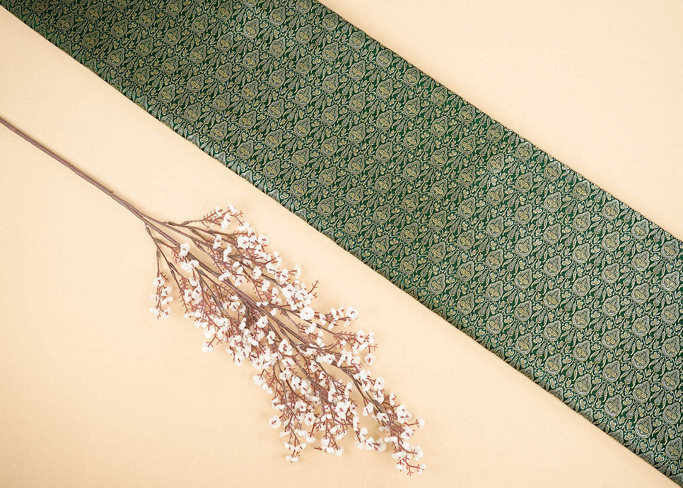 Green-Banarasi-Brocade-Fabric-With-Allover-Golden-Zari-Handloom-22303
