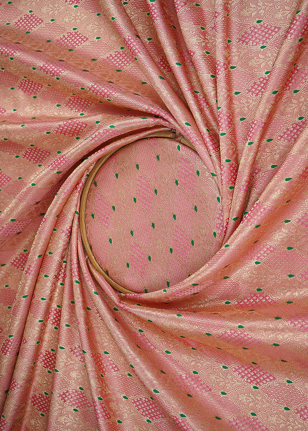 Pink-Banarasi-Brocade-Fabric-With-Allover-Thread-And-Golden-Zari-Handloom-22306-close-view