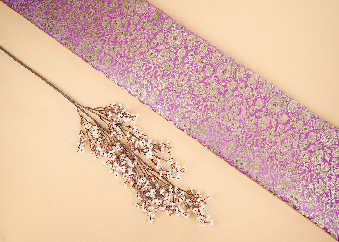 Purple Banarasi Brocade Fabric With Allover Thread And Zari Handloom 22315