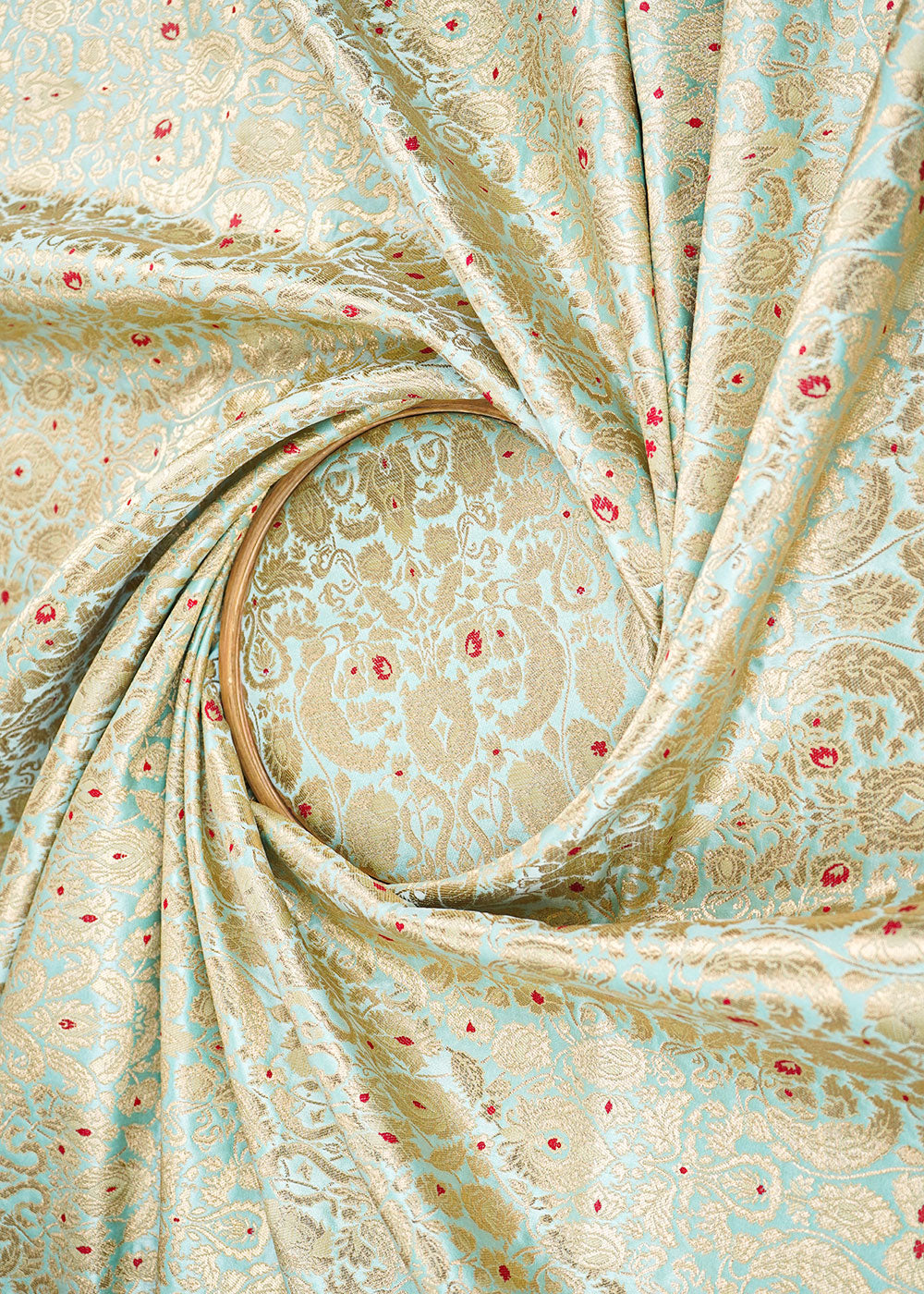Sea-Blue-Banarasi-Brocade-Fabric-With-Allover-Thread-And-Zari-Handloom-22317-close-view