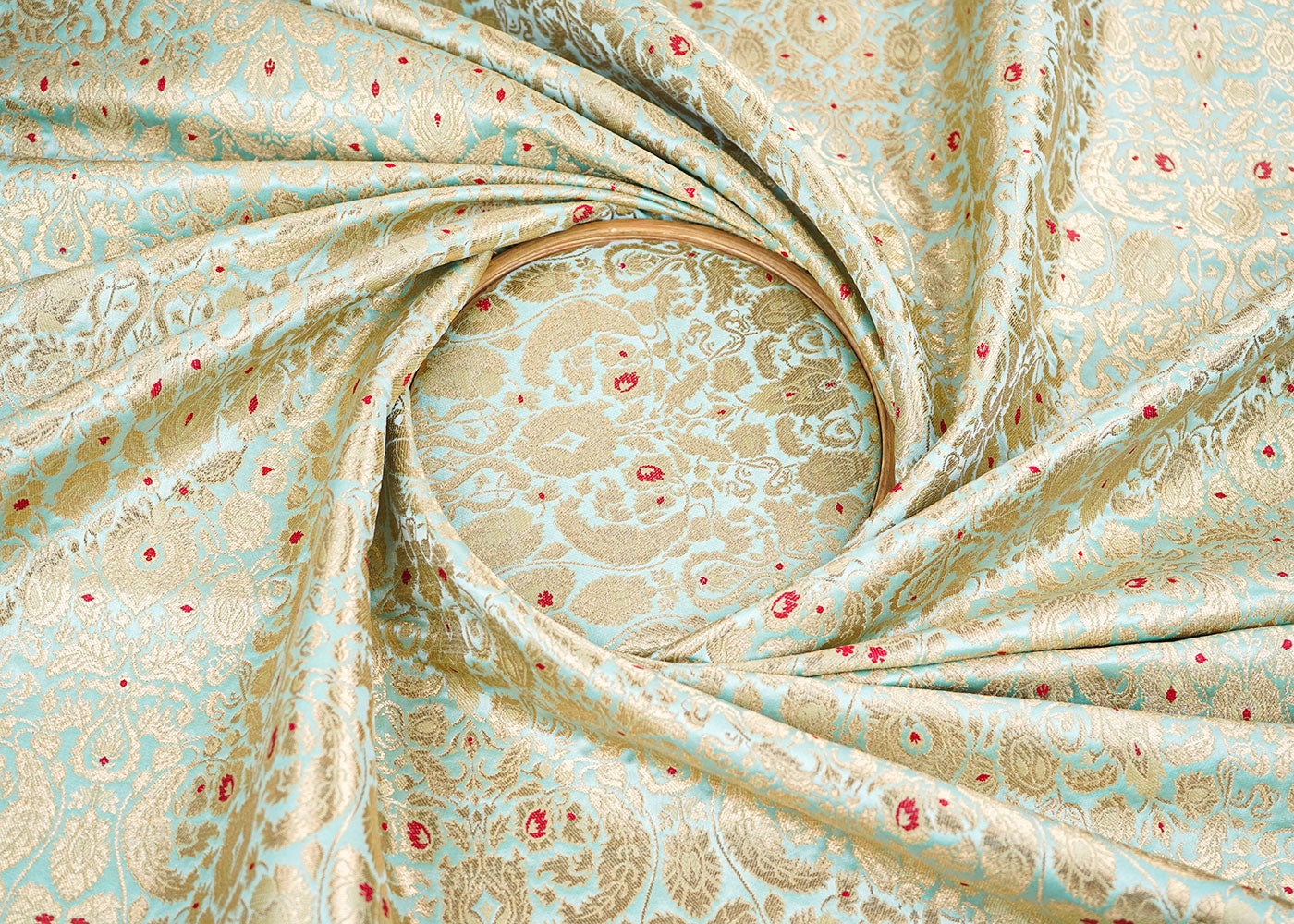 Sea Blue Banarasi Brocade Fabric With Allover Thread And Zari Handloom 22317