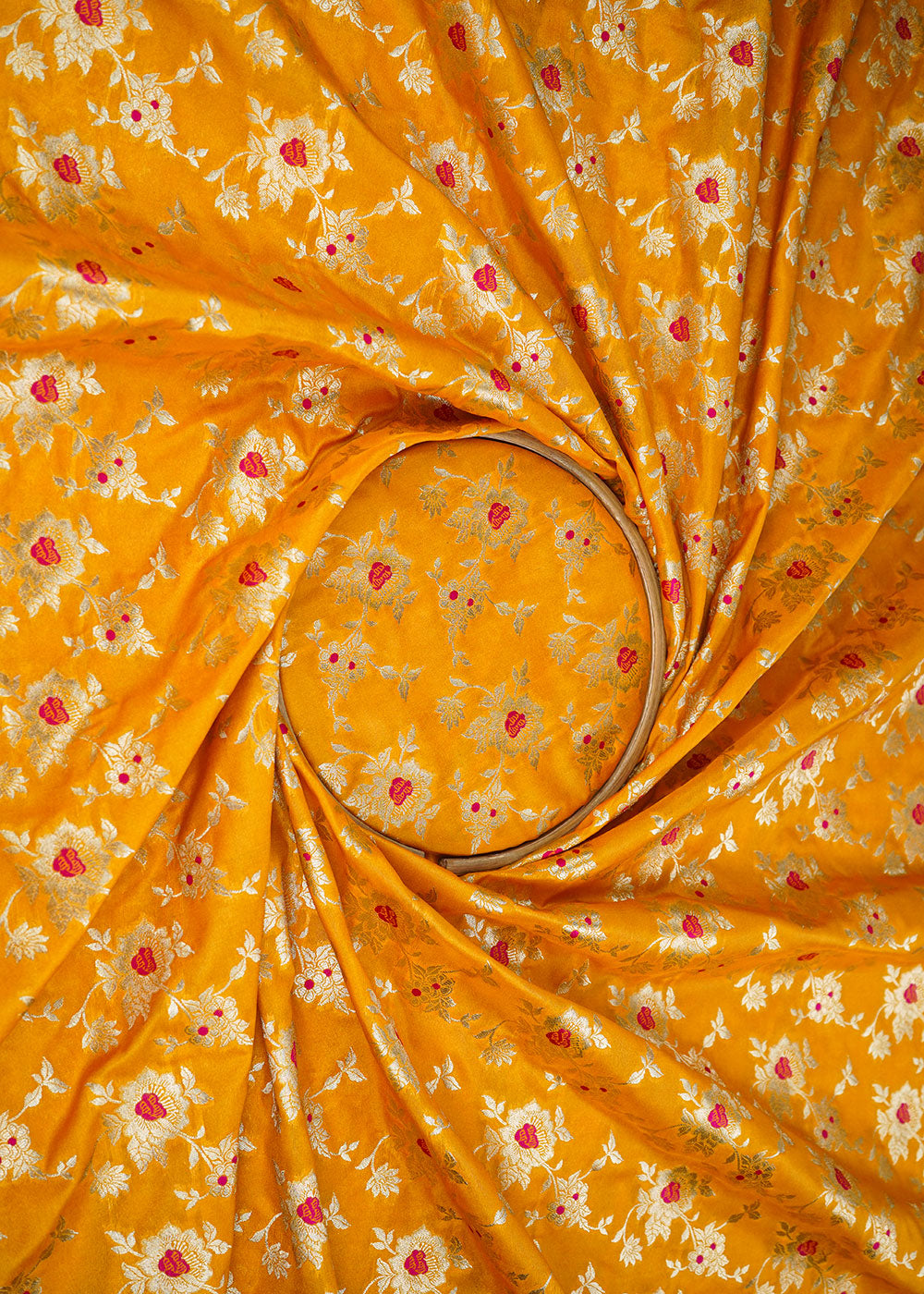 Mustard-Banarasi-Brocade-Fabric-With-Allover-Thread-And-Golden-Zari-Handloom-22324-close-view