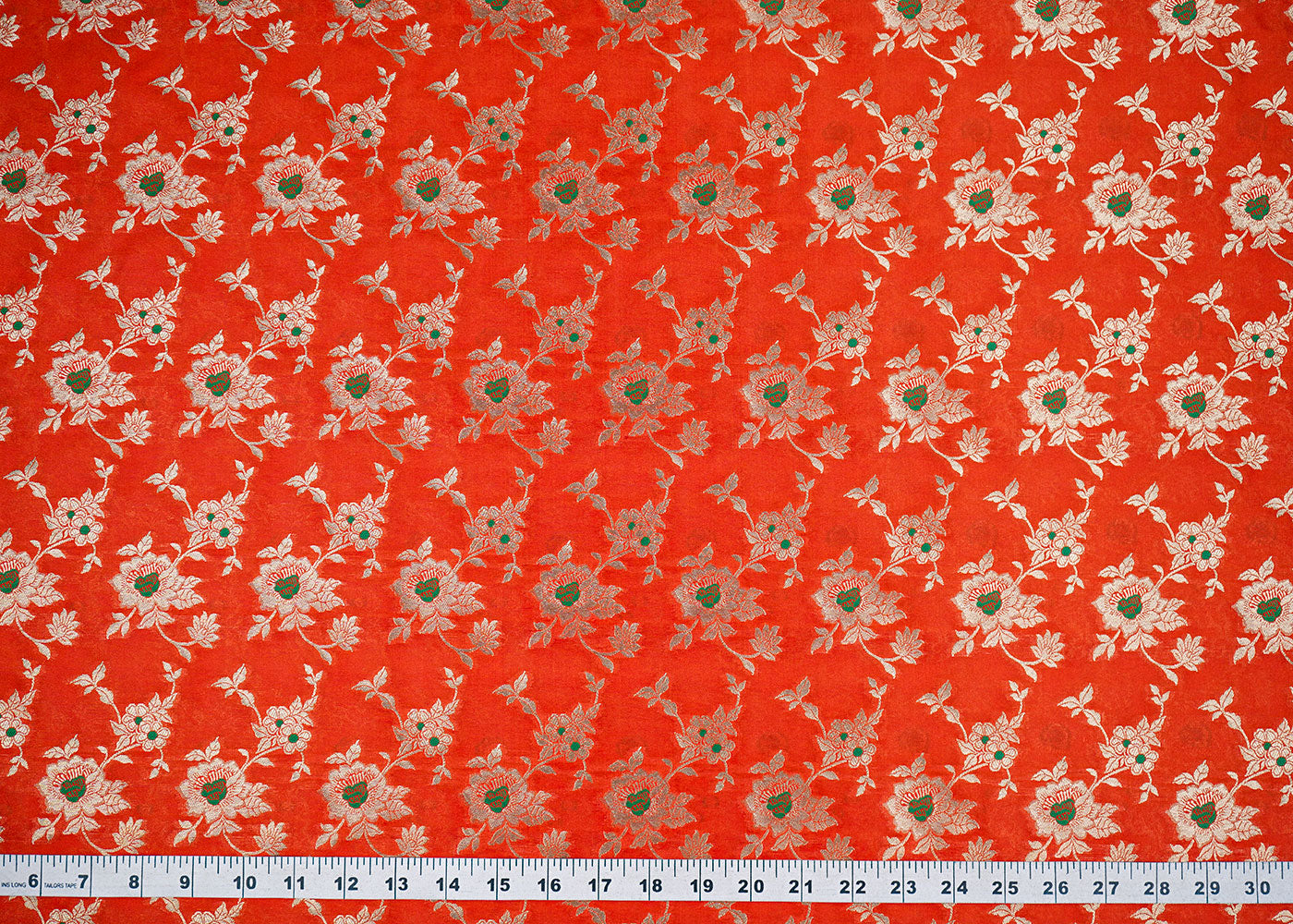 Orange-Banarasi-Brocade-Fabric-With-Allover-Thread-And-Golden-Zari-Handloom-2-measurement-view