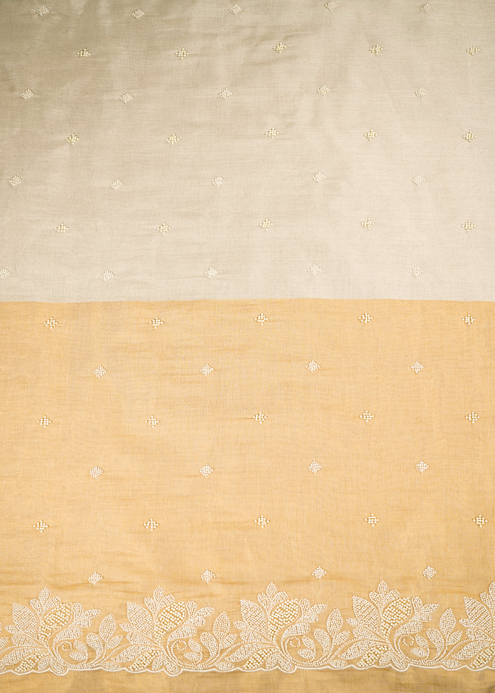 Golden-And-Silver-Tissue-Fabric-With-All-Over-Buti-Of-Bead-And-Pearl-Work-With-One-Side-Border-22333-work-view