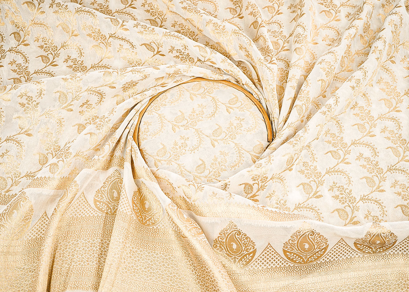 White-Dyeable-Georgette-Fabric-With-Allover-Zari-Handloom-With-One-Side-Border-22345-close-view