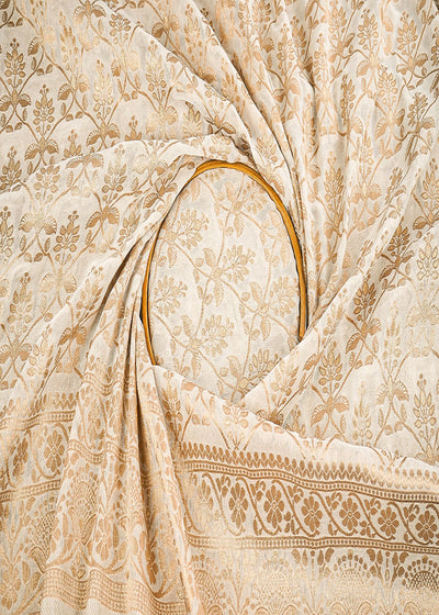 White Dyeable Georgette Fabric With All Over Zari Handloom With One Side Border 22346