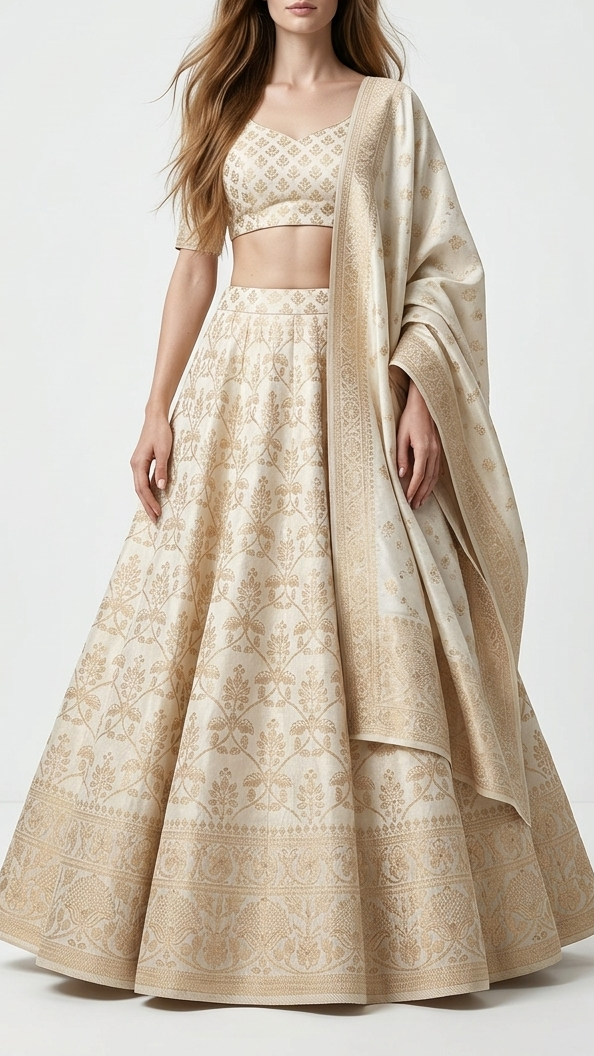 White Dyeable Georgette Fabric With All Over Zari Handloom With One Side Border 22346