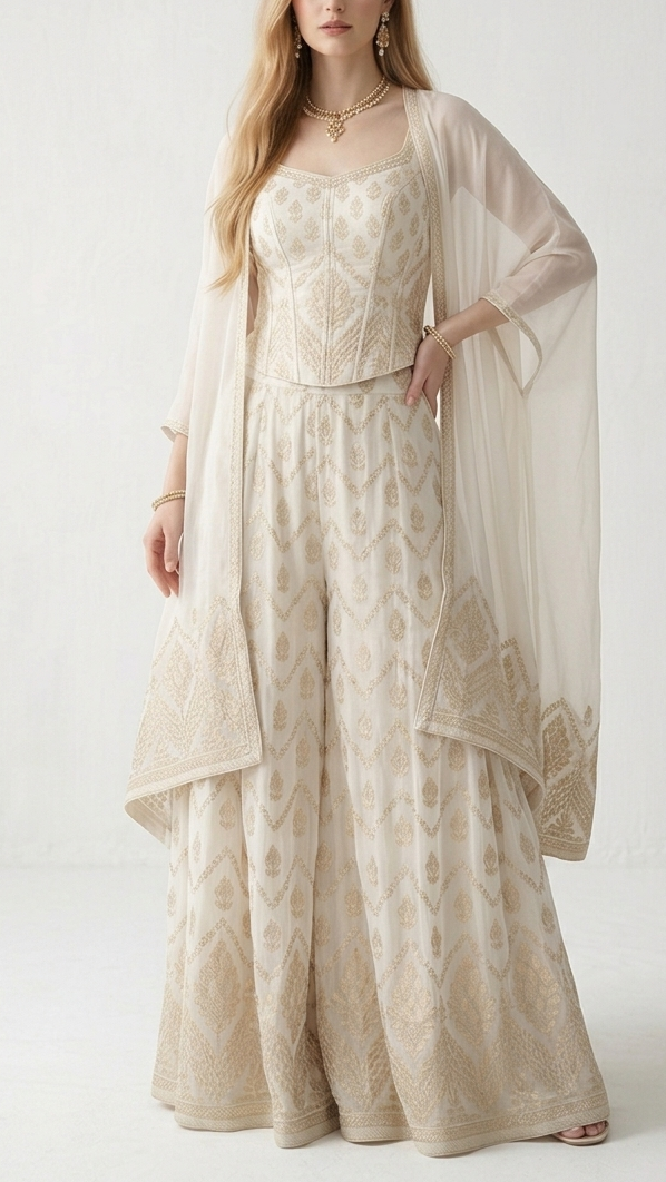 White Dyeable Georgette Fabric With All Over Zari Handloom With One Side Border 22348