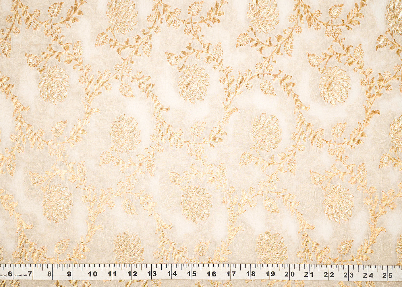 White Dyeable Georgette Fabric With All Over Golden Zari Handloom 22353
