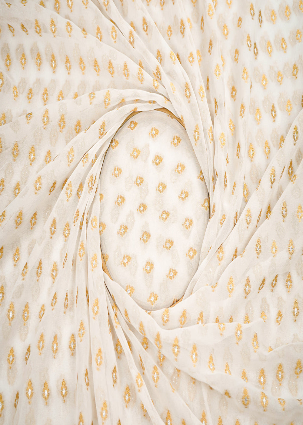 White-Dyeable-Georgette-Fabric-With-All-Over-Golden-Zari-Handloom-22358-close-view