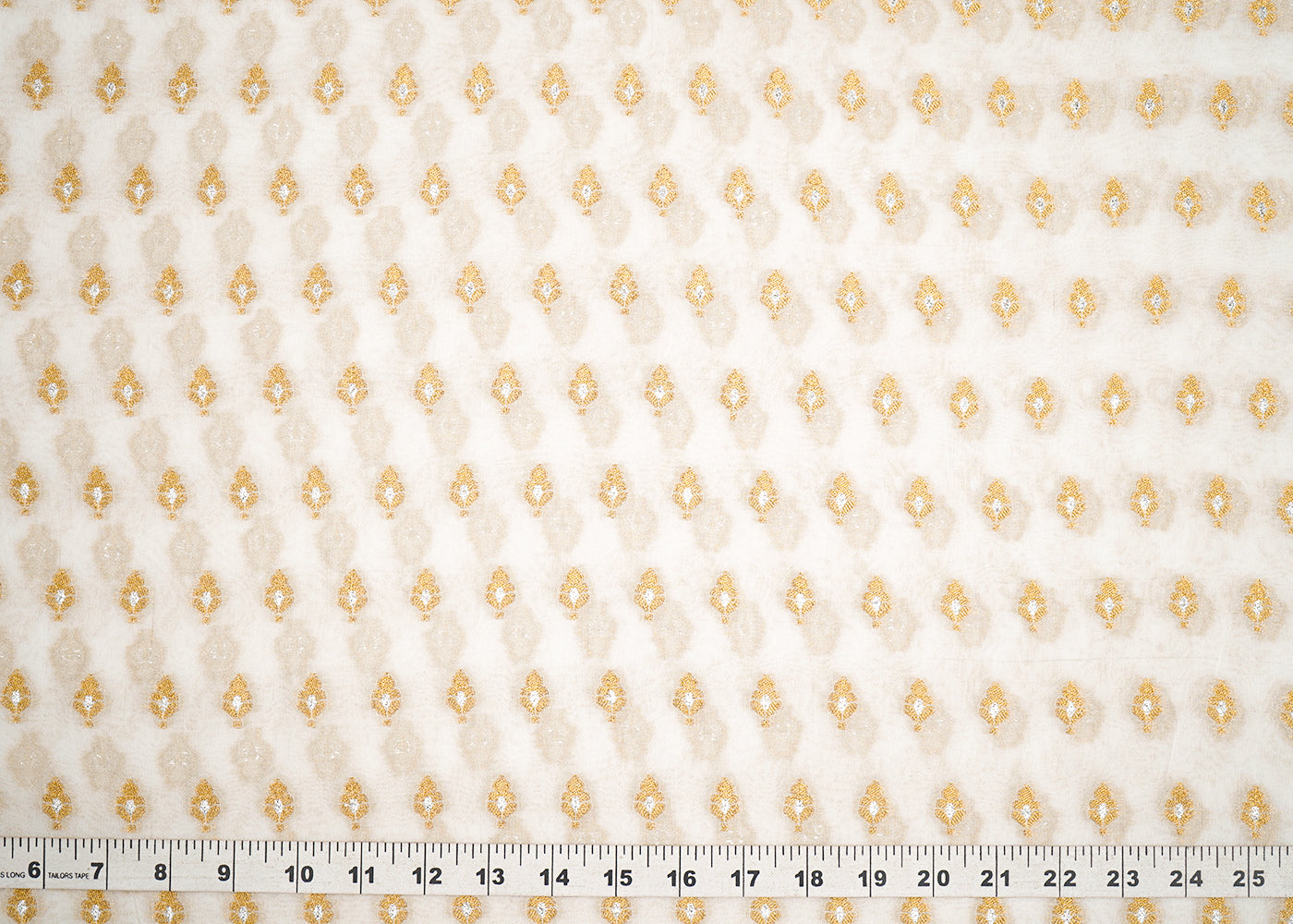 White Dyeable Georgette Fabric With All Over Golden Zari Handloom 22358