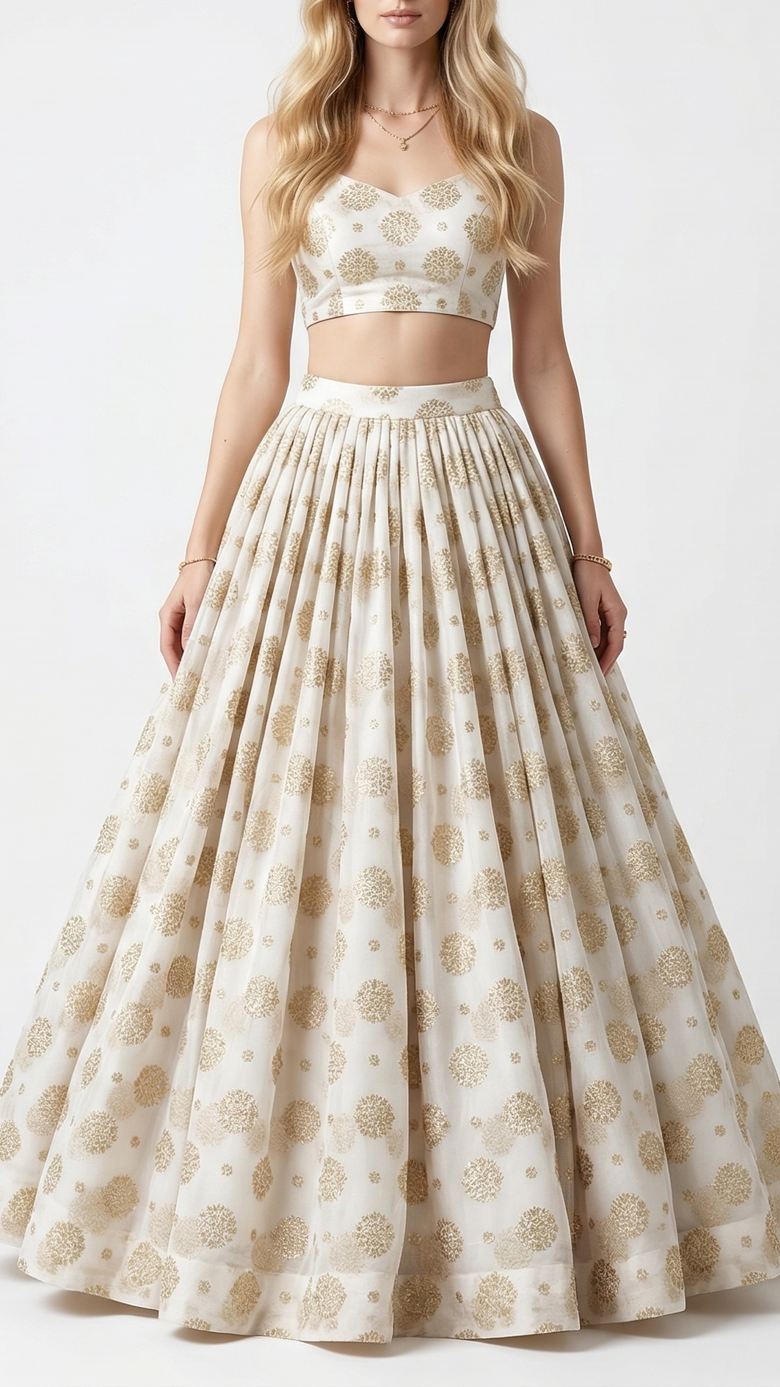 White Dyeable Georgette Fabric With All Over Buti Of Golden Zari Handloom 22359