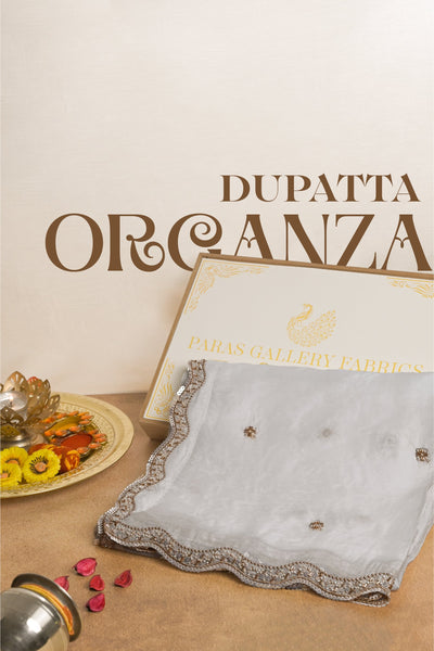 White Organza Dupatta With All Over Katdana, Bead And Sequins Work With Scalloped Border 22369