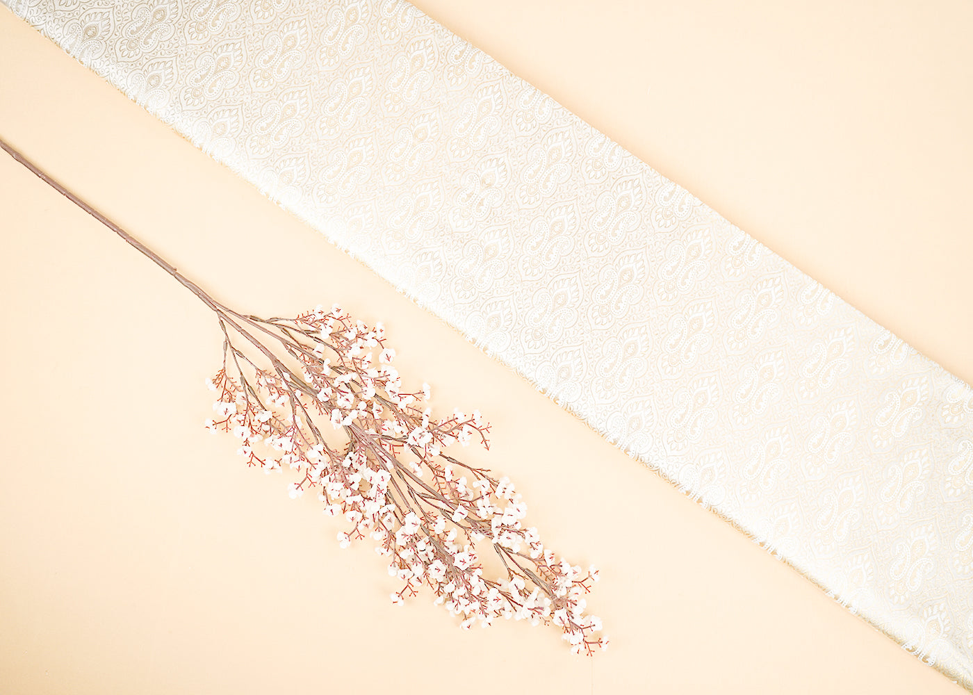 White Dyeable Chanderi Fabric With Allover Zari Handloom 22386