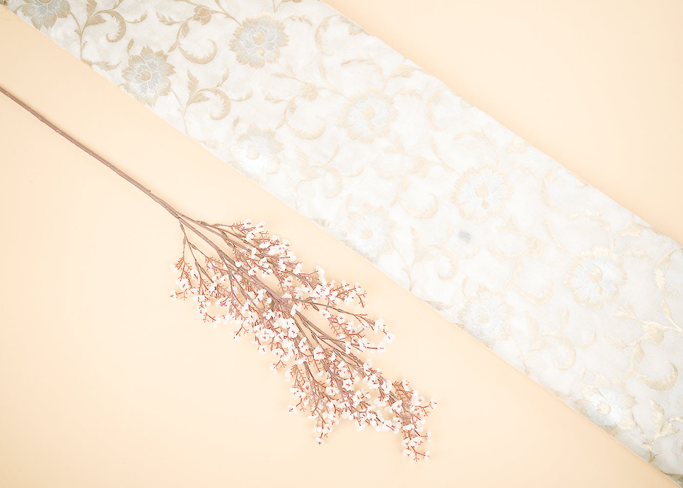 White Dyeable Chanderi Fabric With Allover Zari Handloom 22389