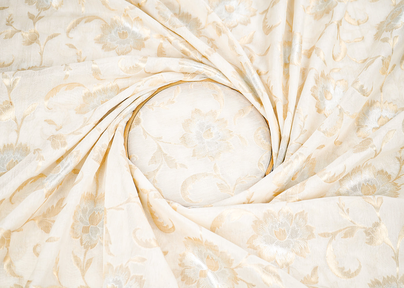 White Dyeable Chanderi Fabric With Allover Zari Handloom 22389