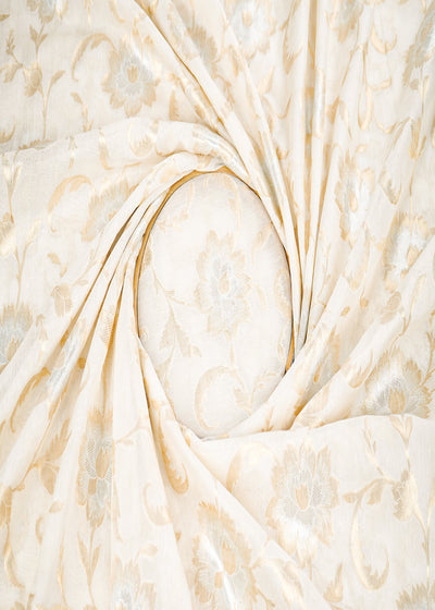 White Dyeable Chanderi Fabric With All Over Zari Handloom 22389