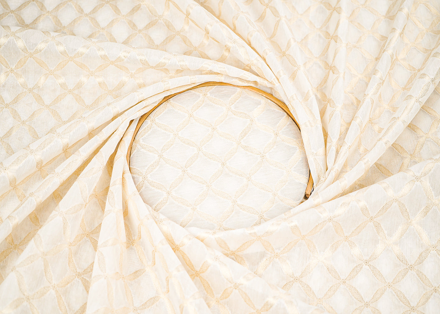 White Dyeable Chanderi Fabric With Allover Zari Handloom 22392