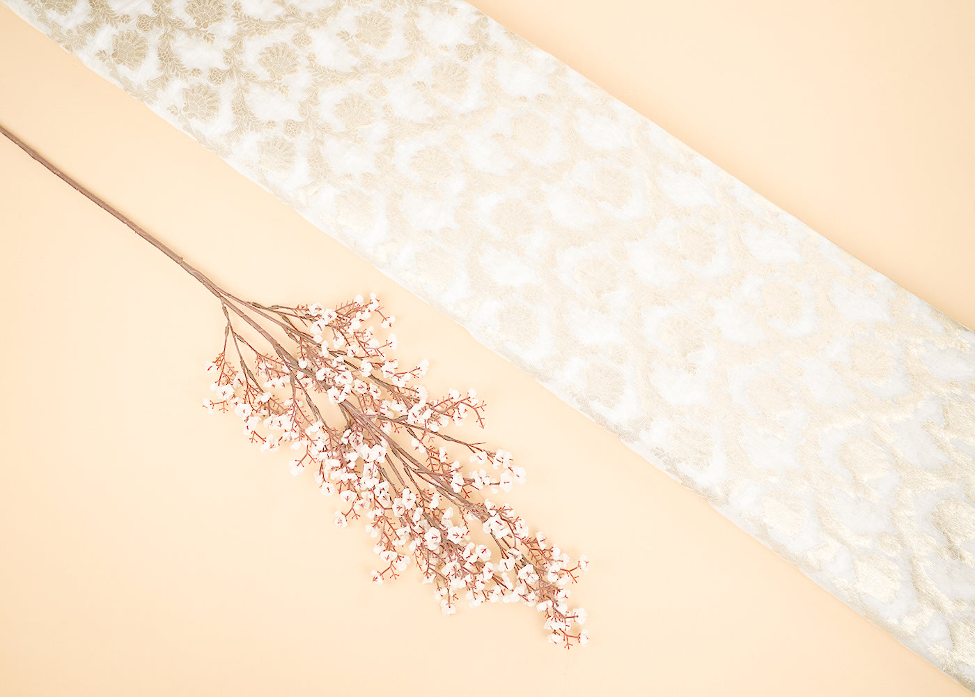 White Dyeable Chanderi Fabric With Allover Zari Handloom 22393