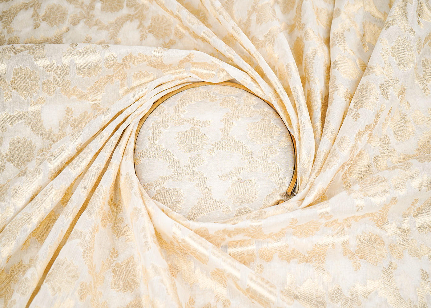 White Dyeable Chanderi Fabric With Allover Zari Handloom 22393