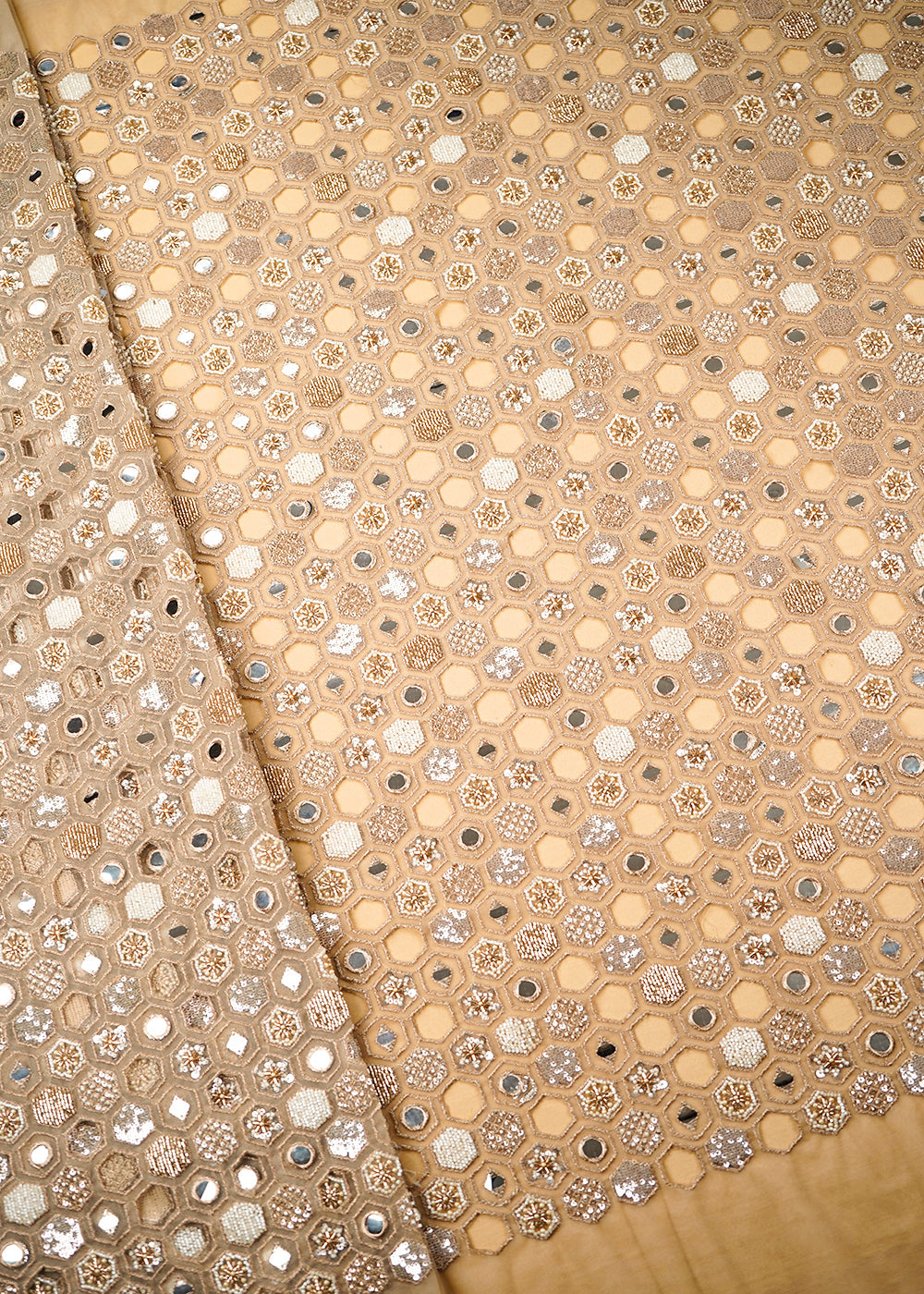 Golden-Imported-Net-Fabric-With-Allover-Zari,-Sequins,-Katdana,-Faux-Mirror-And-Cut-Work-22394-fabric-view