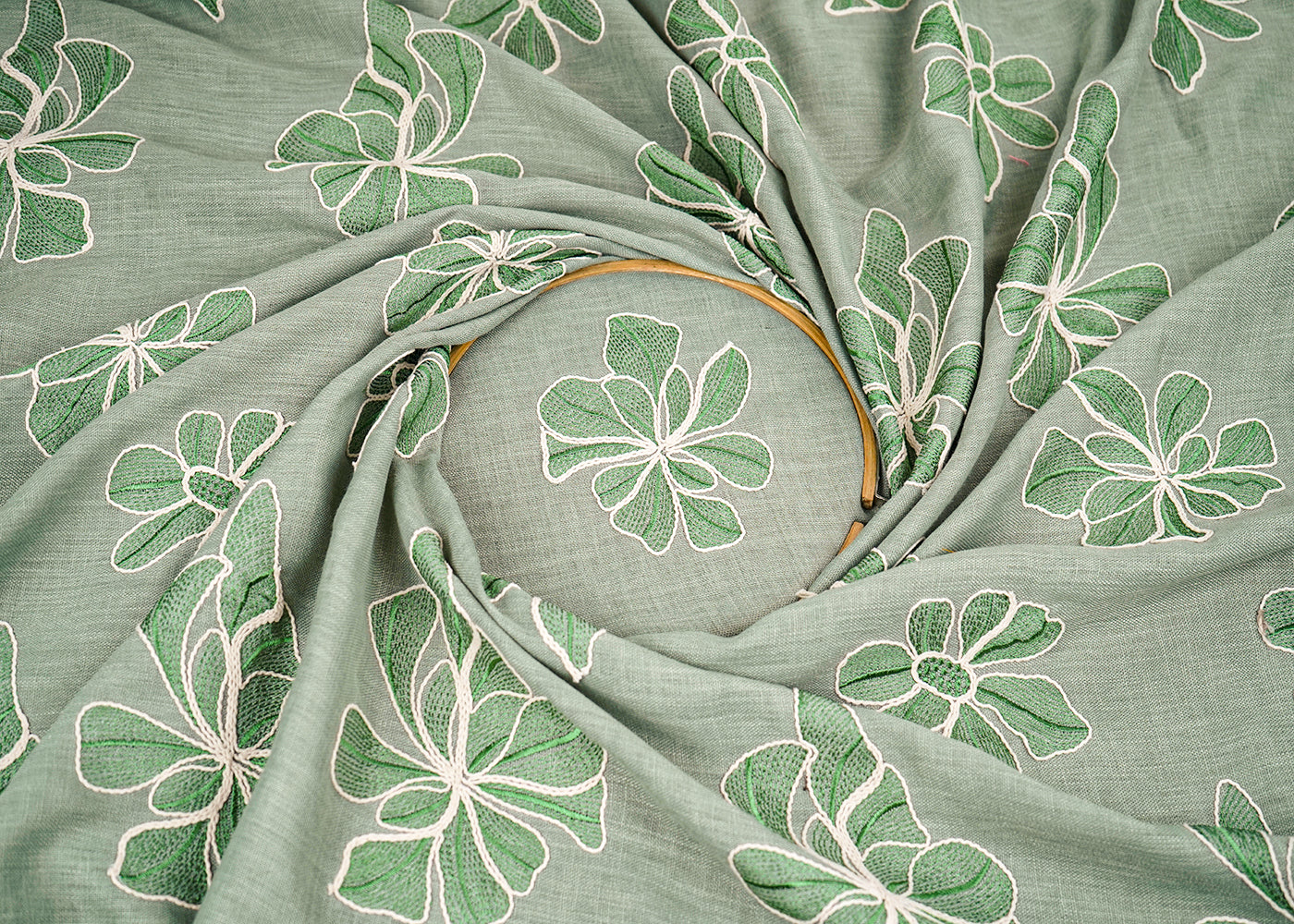 Green-Linen-Fabric-With-All-Over-Floral-Dori-And-Thread-Work-22396-close-view