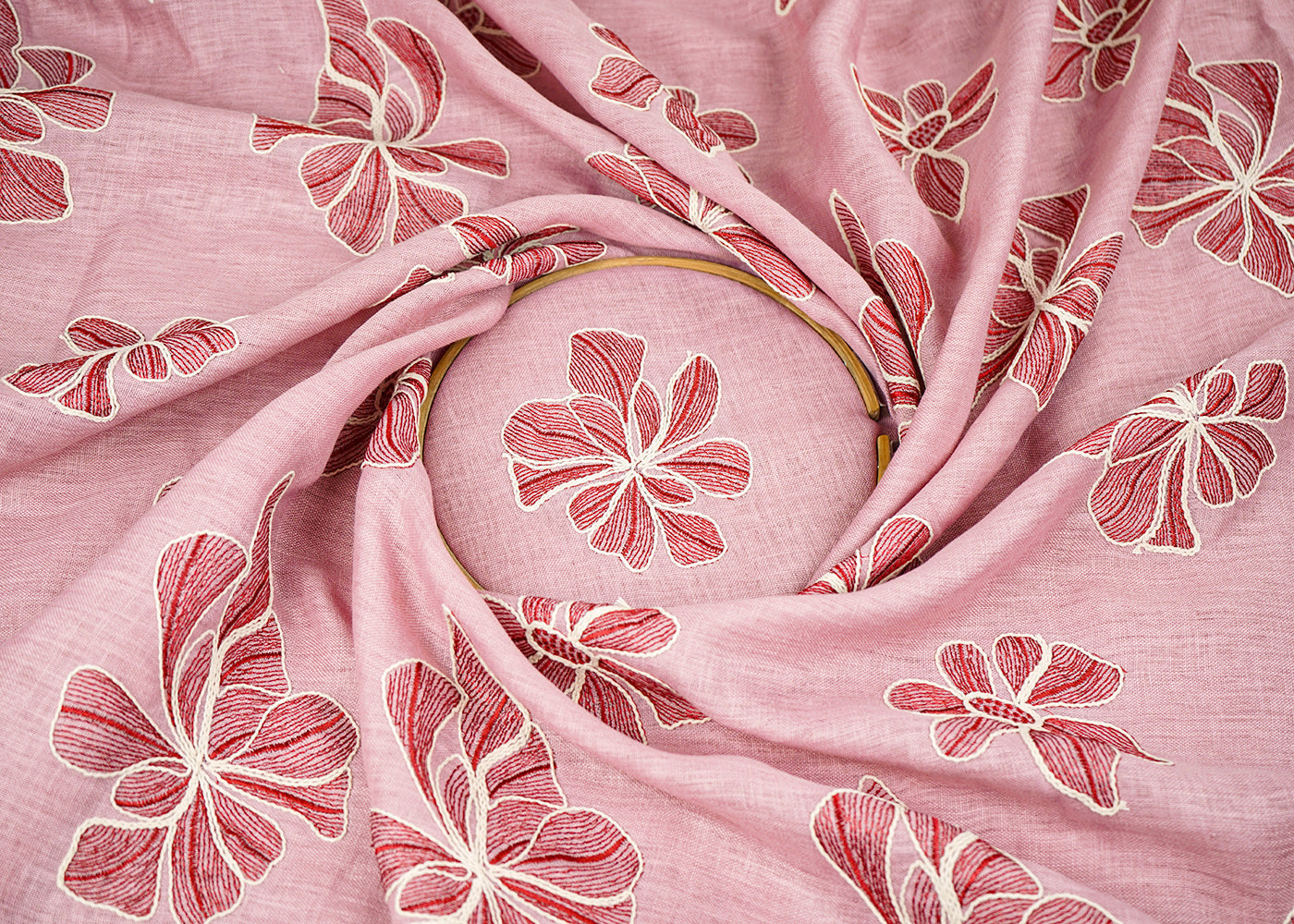 Baby-Pink-Linen-Fabric-With-All-Over-Floral-Dori-And-Thread-Work-22398-close-view