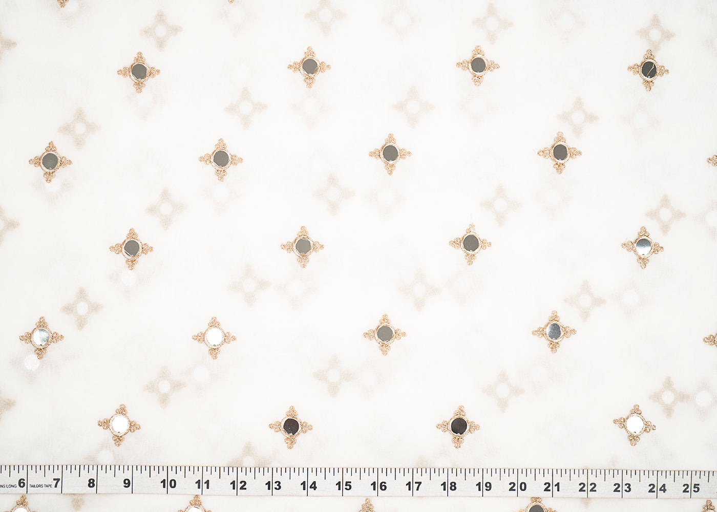 White-Georgette-Fabric-With-All-Over-Buti-Of-Golden-Zari-And-Faux-Mirror-Work-22413-measurement-view