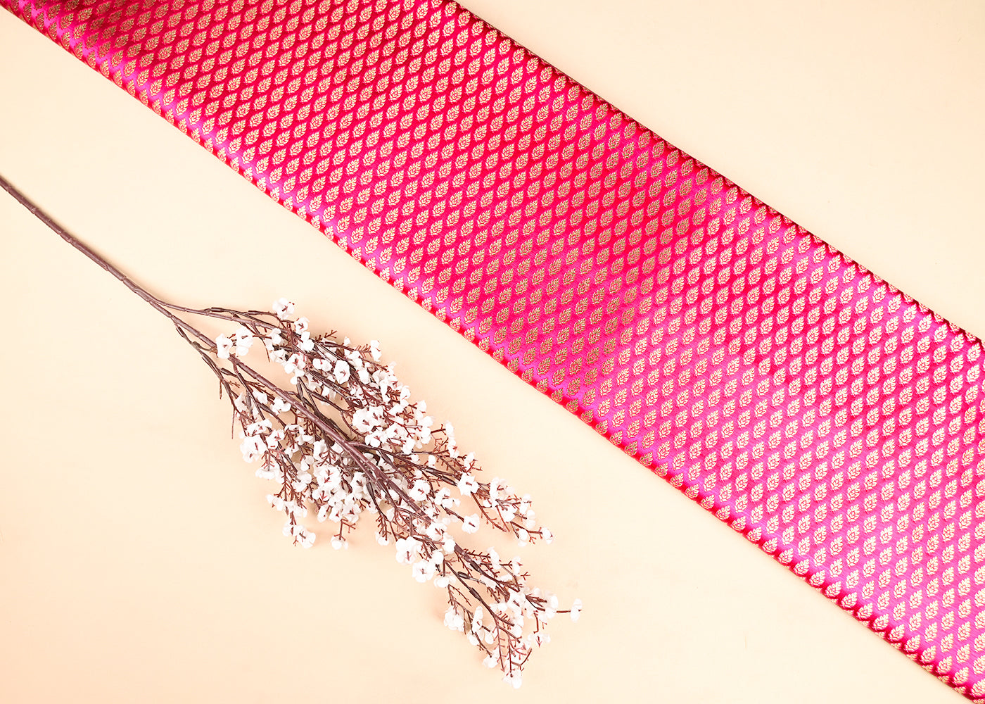 Rani-Pink-Banarasi-Brocade-Fabric-With-Allover-Golden-Zari-Handloom-22431