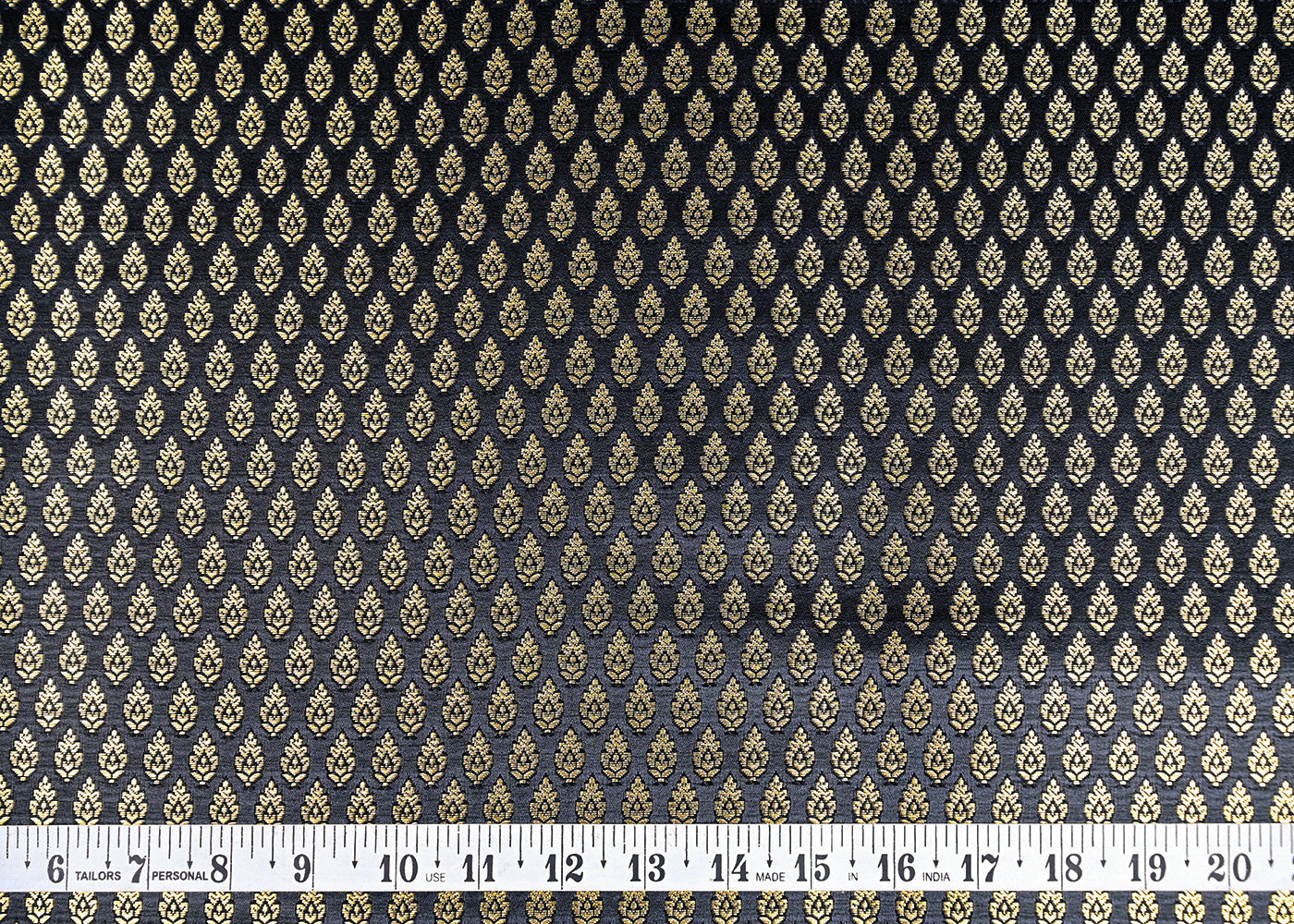 Black-Banarasi-Brocade-Fabric-With-Allover-Golden-Zari-Handloom-22433-measurement-view