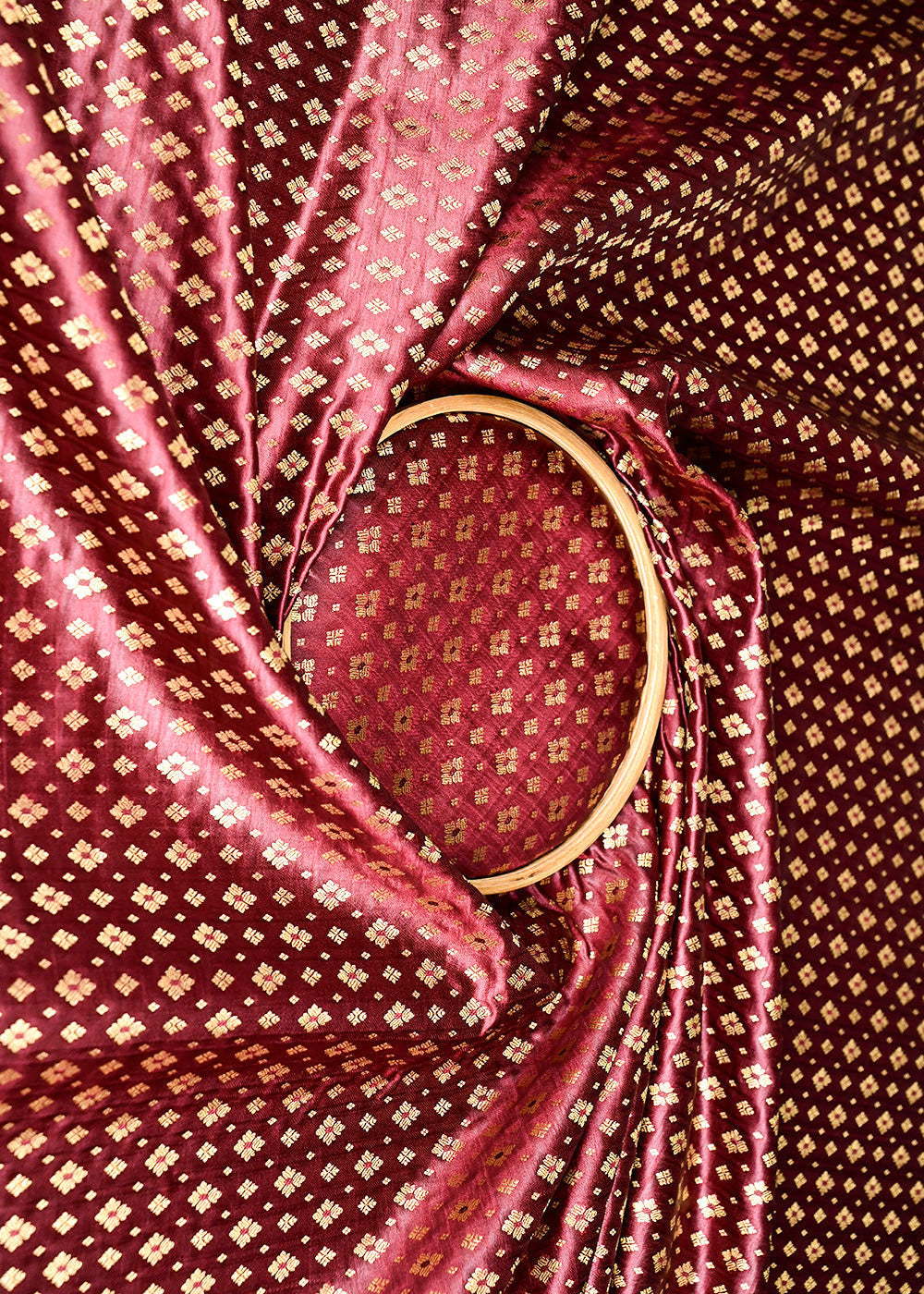 Maroon Banarasi Brocade Fabric With All Over Golden Zari Handloom 22438