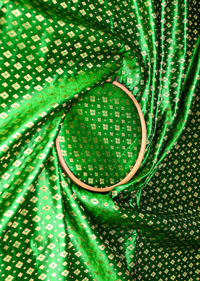 Light Green Banarasi Brocade Fabric With All Over Golden Zari Handloom 22440