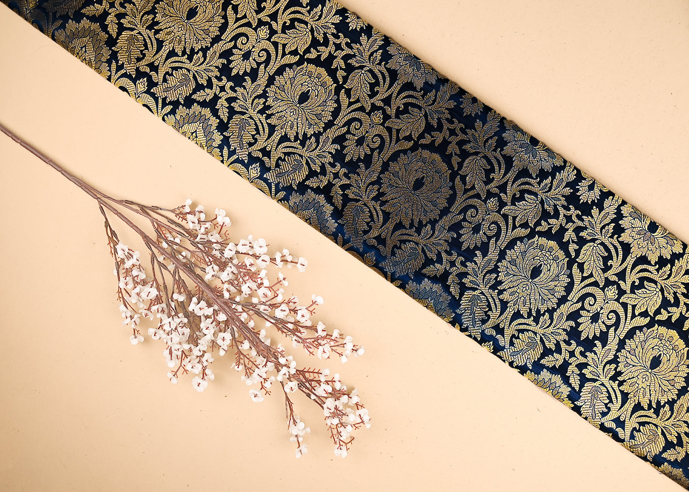 Navy-Blue-Banarasi-Brocade-Fabric-With-All-Over-Golden-Zari-Handloom-22445