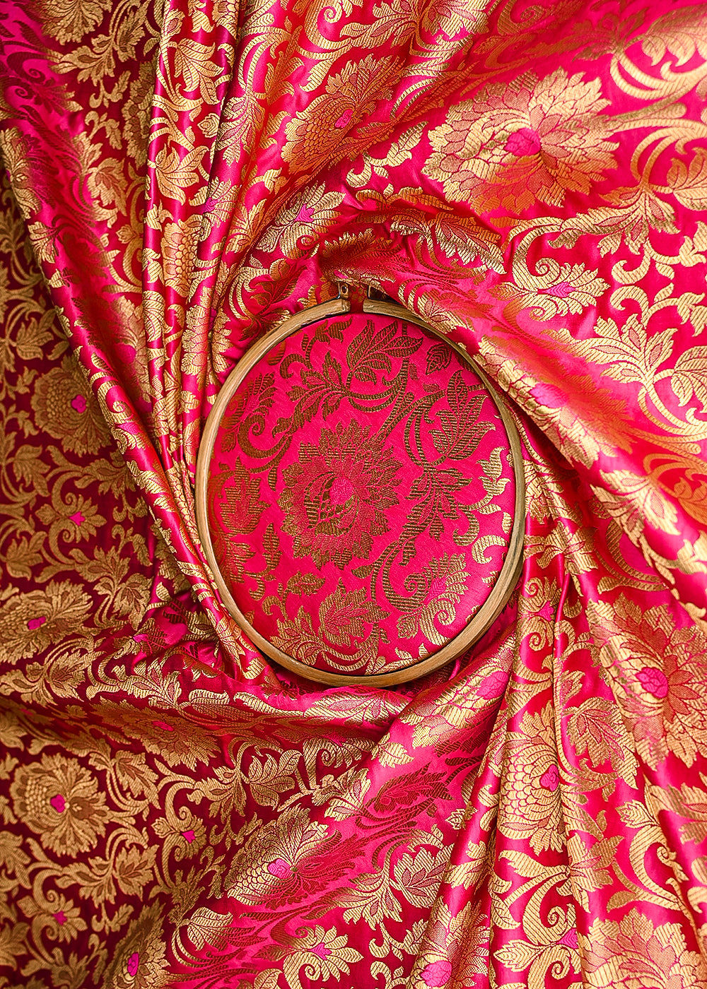 Rani-Pink-Banarasi-Brocade-Fabric-With-All-Over-Golden-Zari-Handloom-22449-close-view