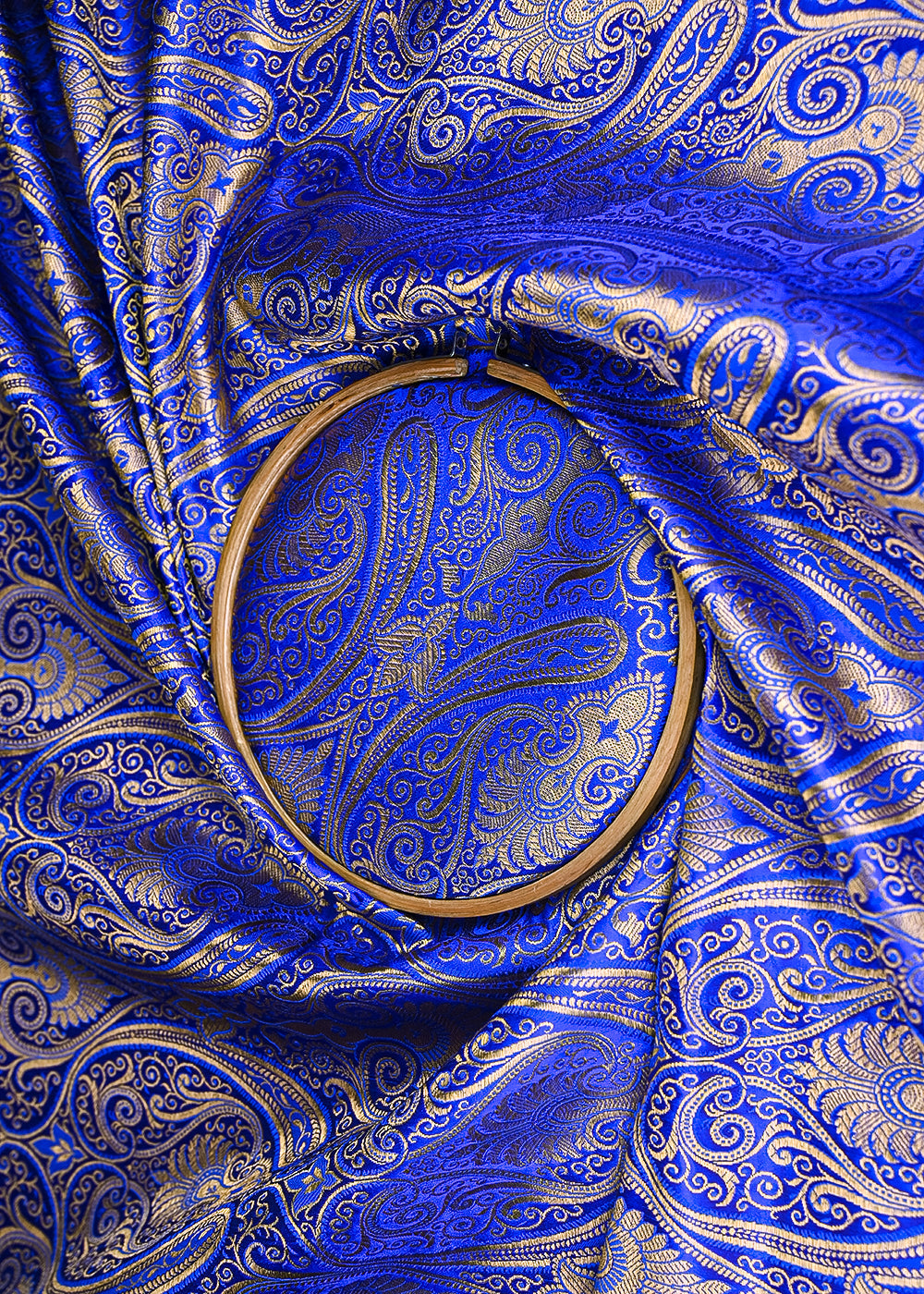 Royal-Blue-Banarasi-Brocade-Fabric-With-Allover-Golden-Zari-Handloom-22453-close-view