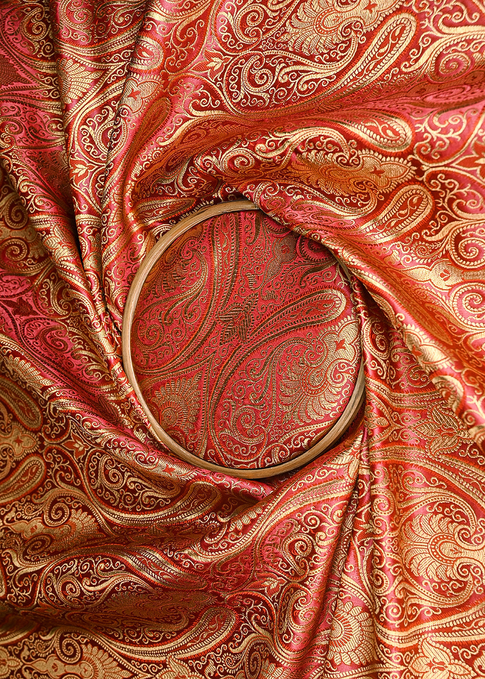 Wine-Banarasi-Brocade-Fabric-With-Allover-Golden-Zari-Handloom-22455-close-view