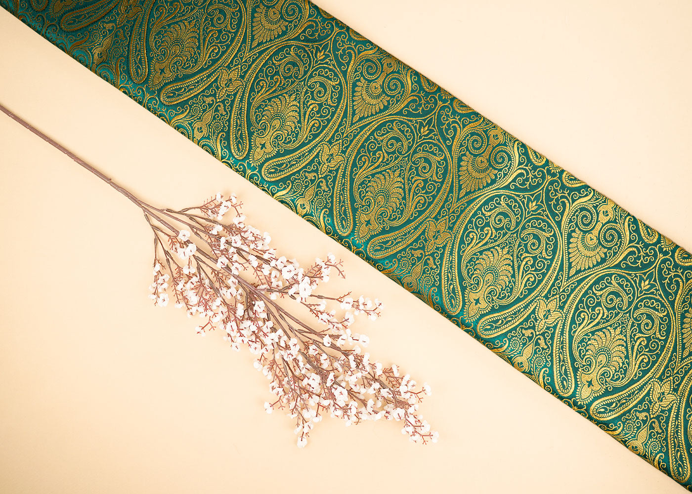 Rama-Green-Banarasi-Brocade-Fabric-With-Allover-Golden-Zari-Handloom-22456