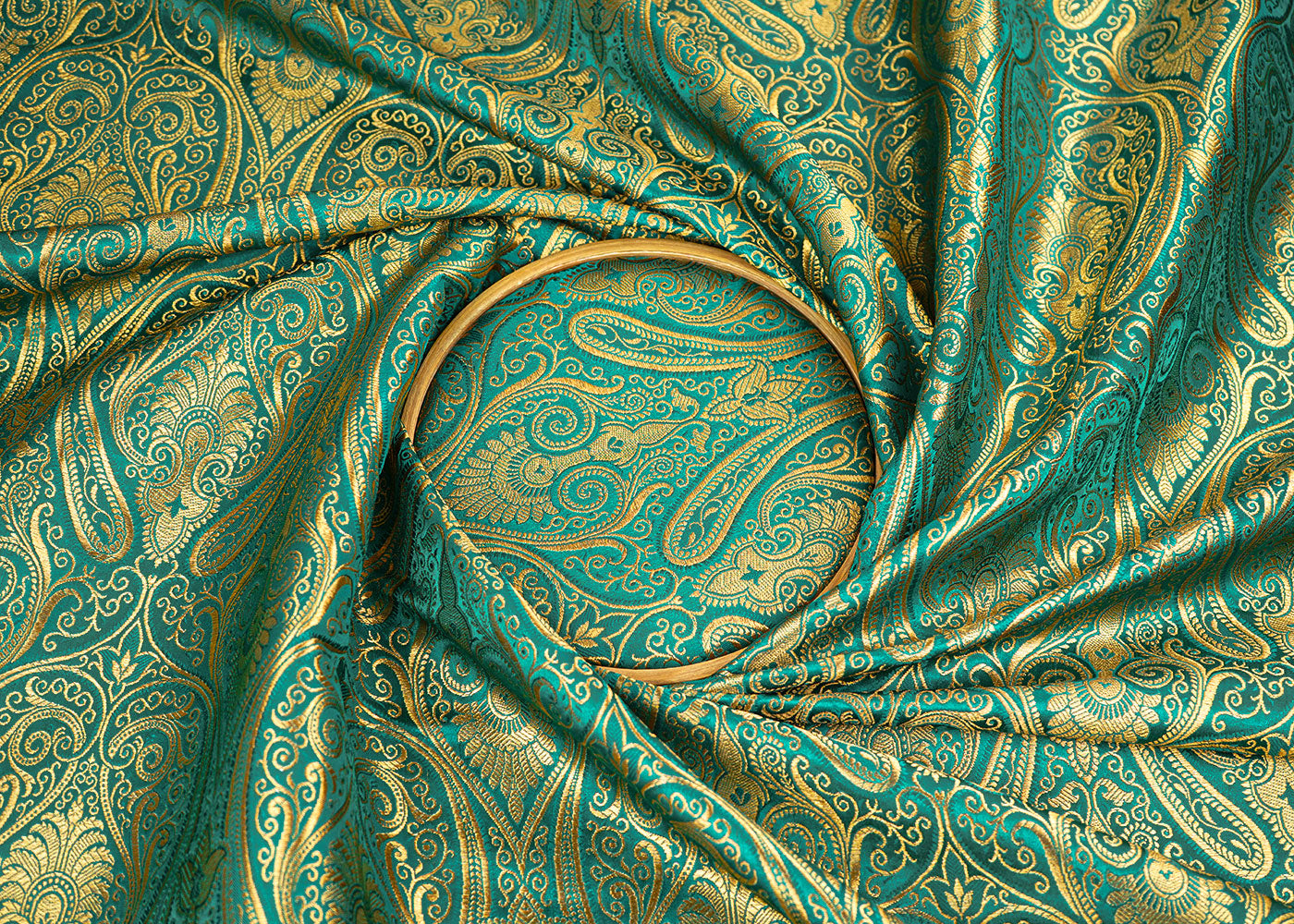 Rama-Green-Banarasi-Brocade-Fabric-With-Allover-Golden-Zari-Handloom-22456-close-view