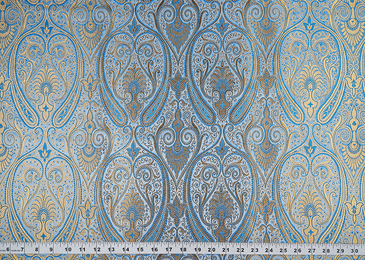 Blue-Banarasi-Brocade-Fabric-With-Allover-Golden-Zari-Handloom-22463-measuement-view