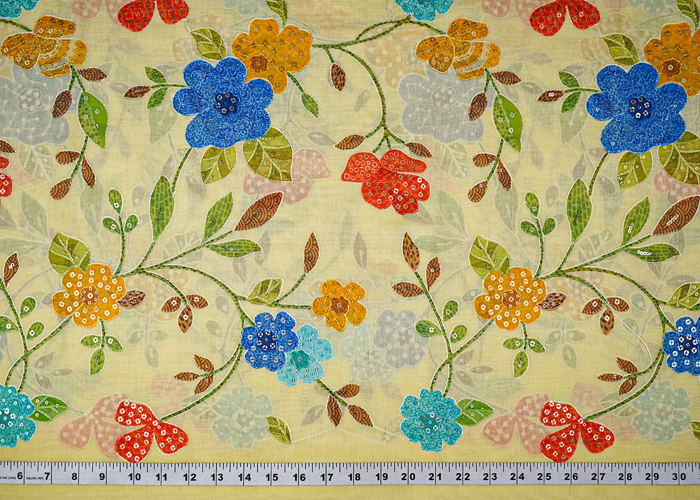 Lemon-Yellow-Muslin-Fabric-With-Allover-Sequins-And-Thread-Work-22483-measurement-view